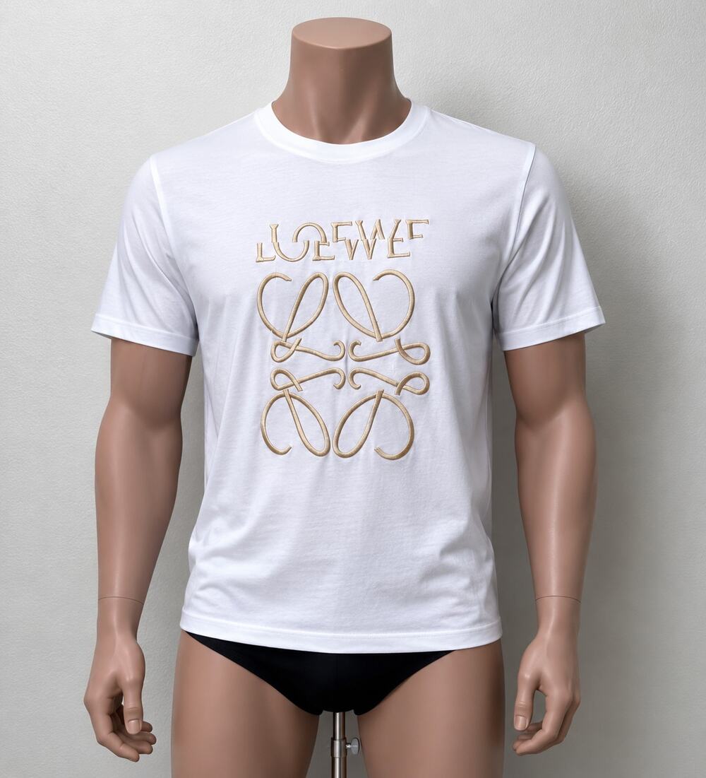 Loewe White Short Sleeve Cream Embroidered Logo Graphic Tee S